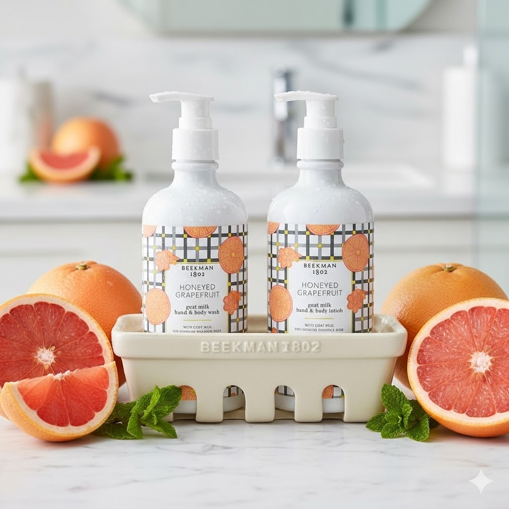Beekman 1802 Honeyed Grapefruit Hand/Body Wash and Hand Lotion Caddy Set